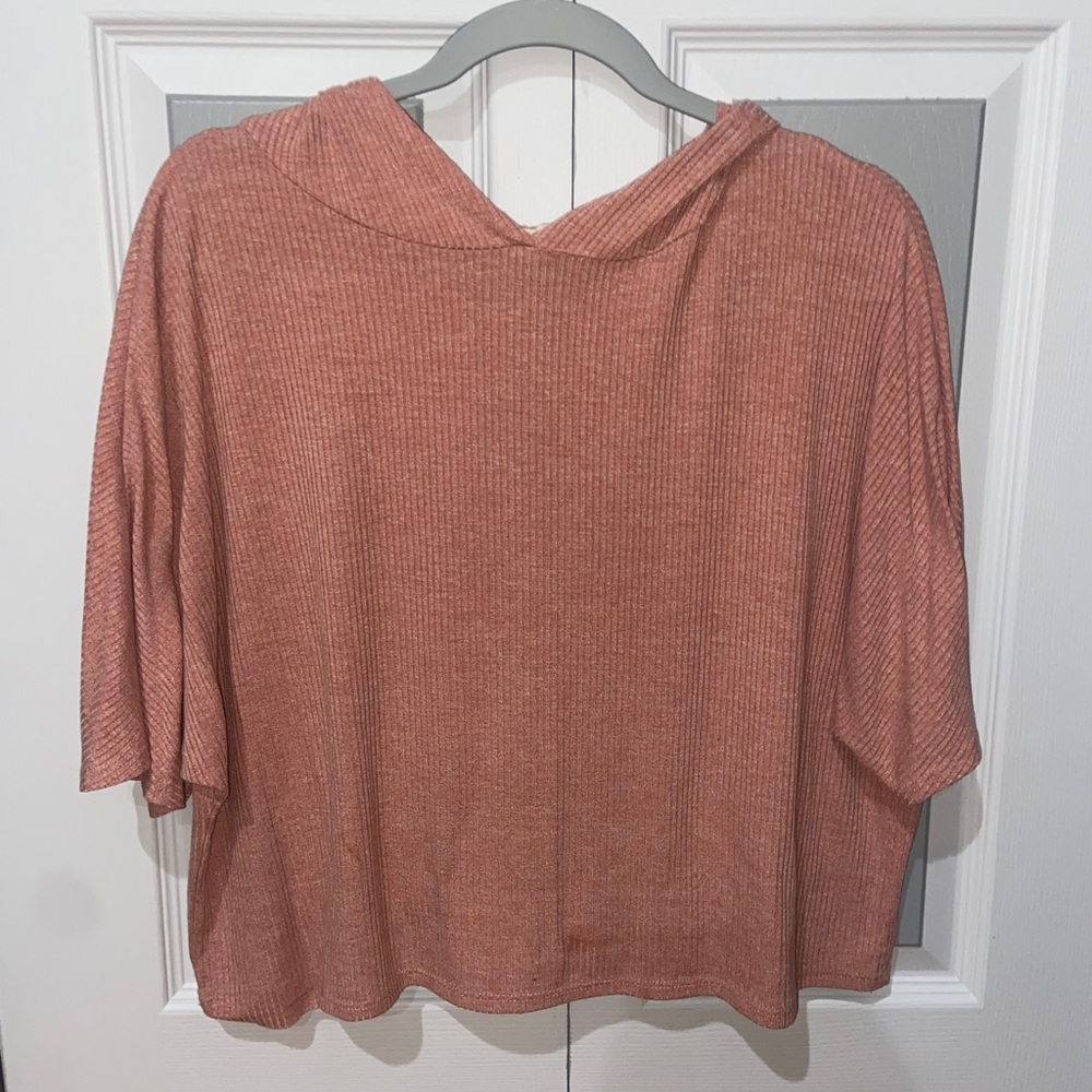 Cropped Ribbed Short Sleeve Hoodie